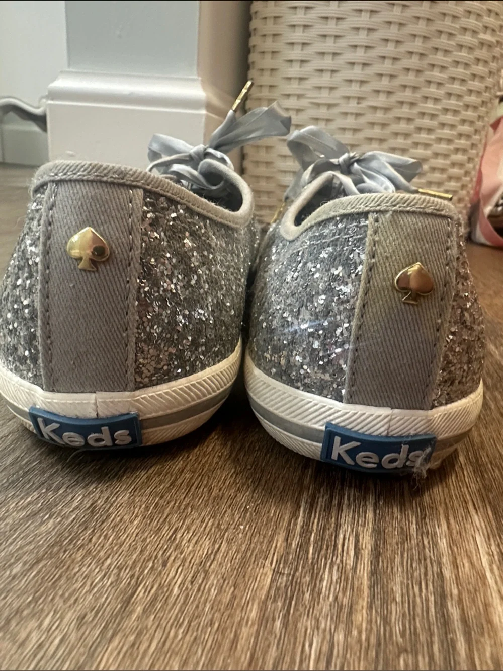 Keds and Kate Spade Sparkle Silver Glitter Lace-Up Sneakers - Women's